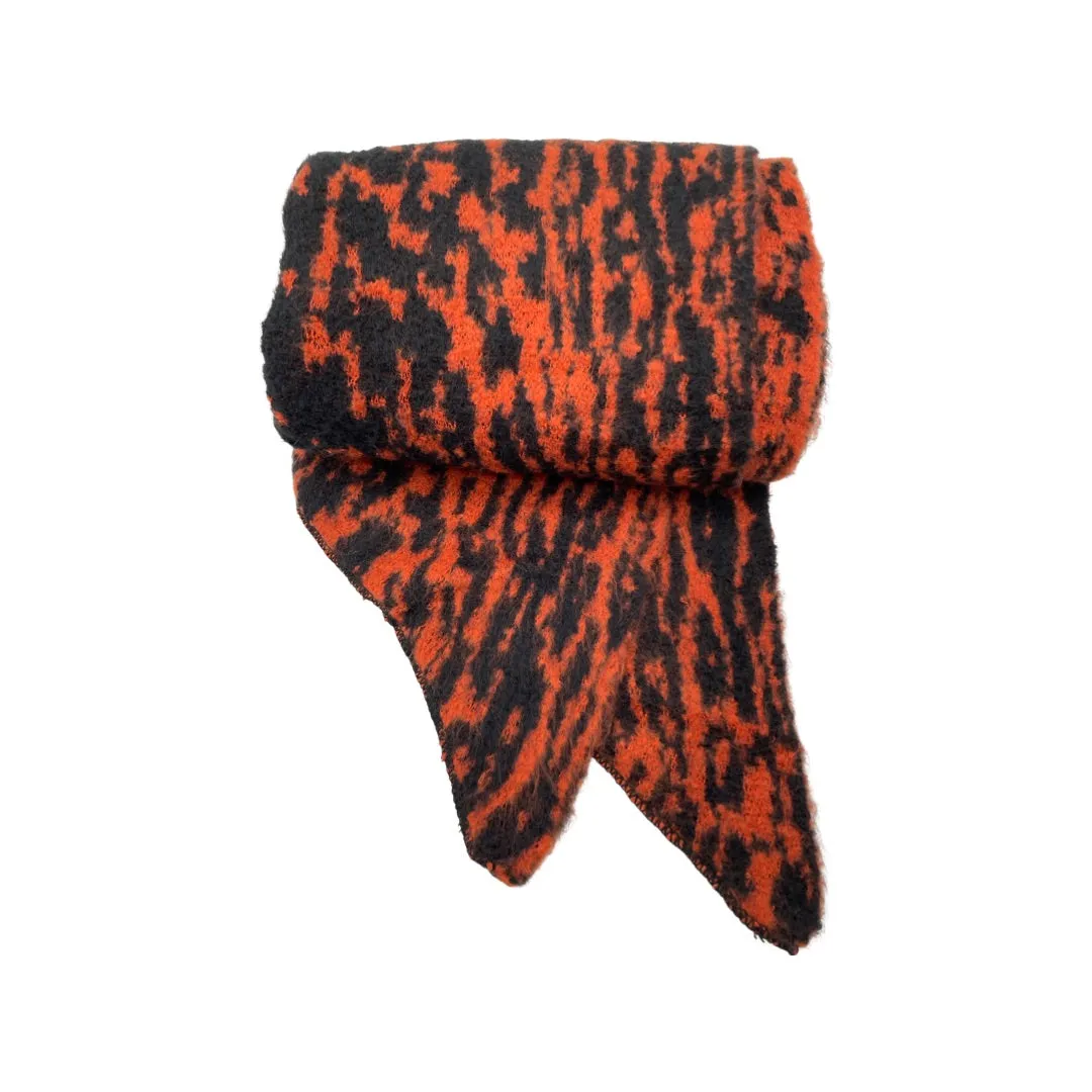 Black & Orange Asymmetric Animal Print Blanket Scarf