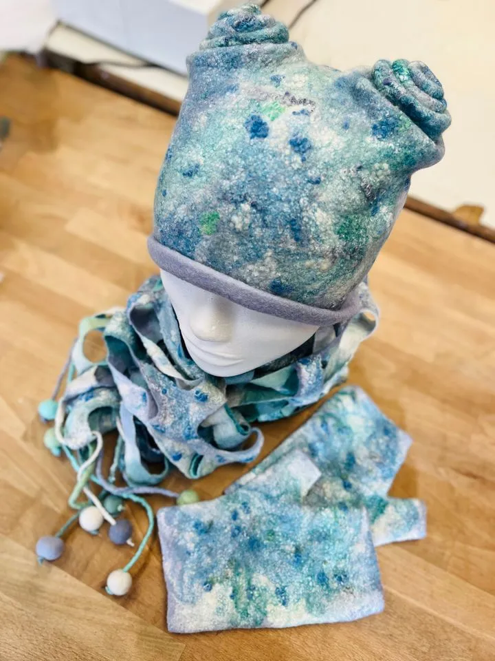 Blue and Silver Hat, Scarf and Glove Set
