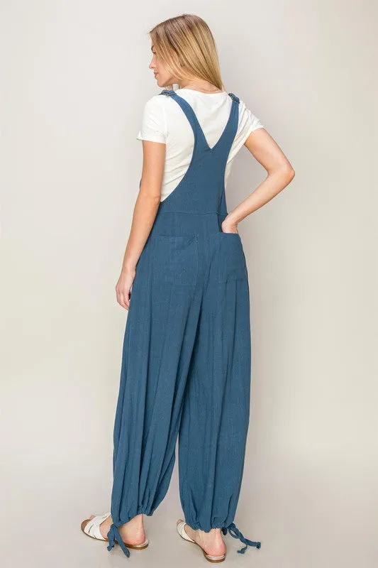 Blue Linen Tapered Overall