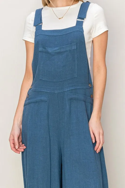 Blue Linen Tapered Overall