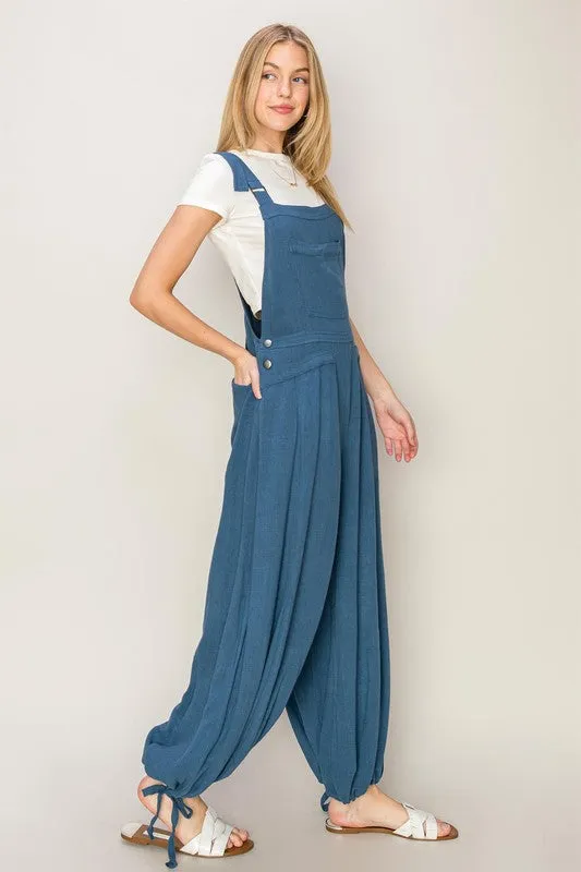 Blue Linen Tapered Overall