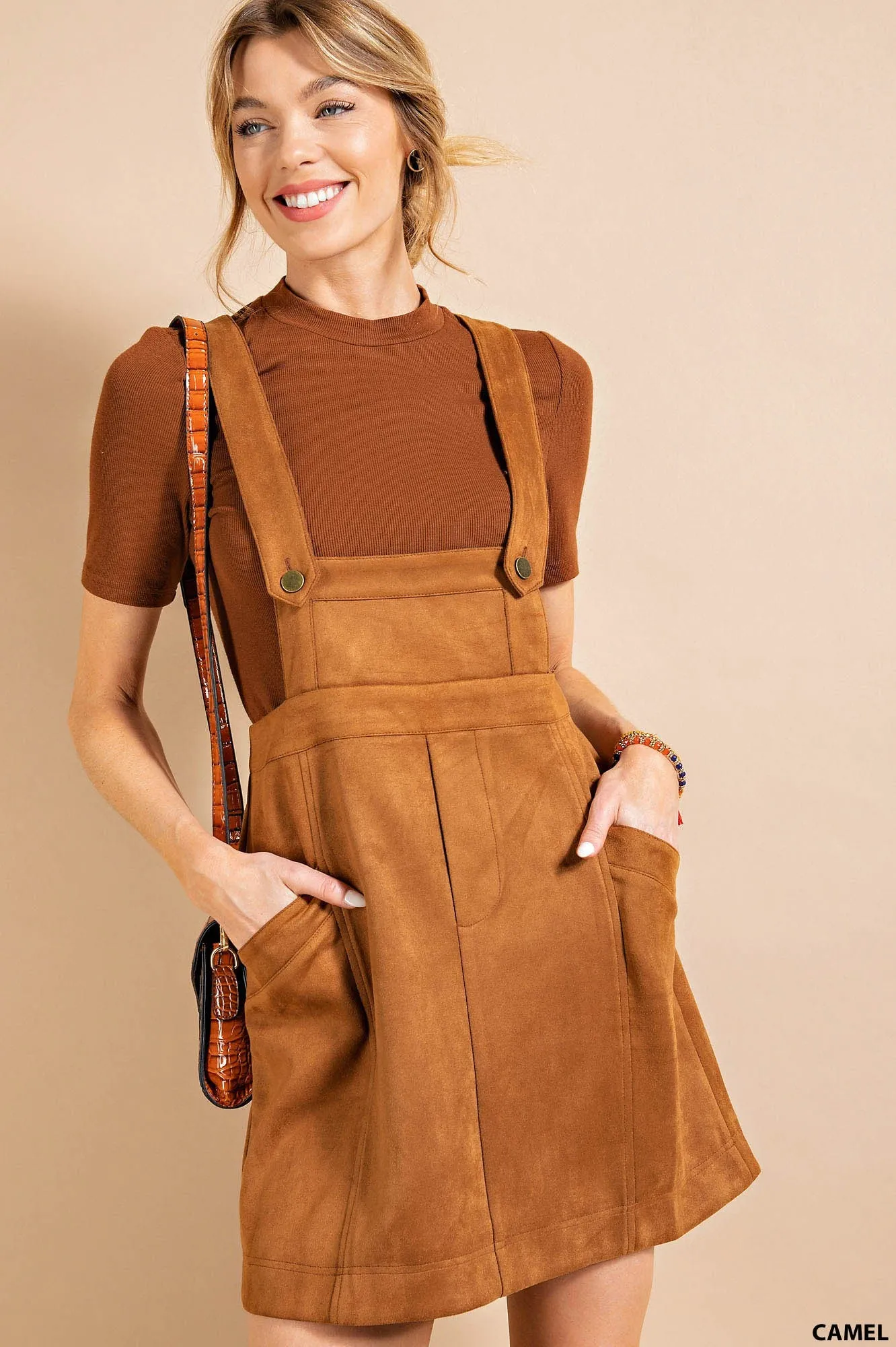 Camel Sueded Overall Skirt