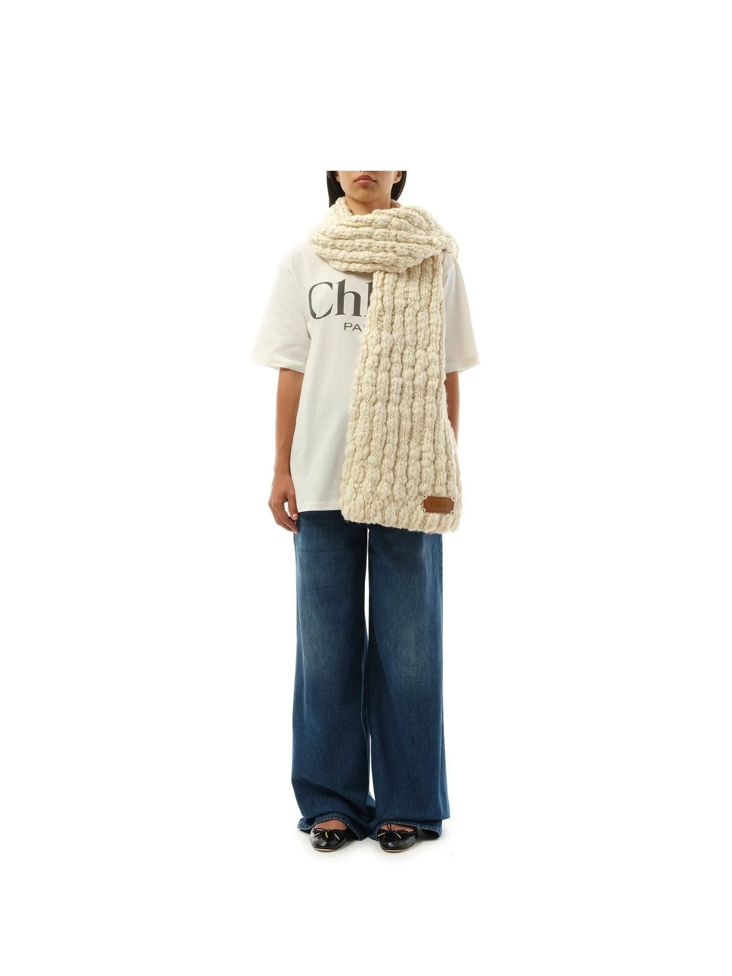Chunky Knit Scarf in White Powder