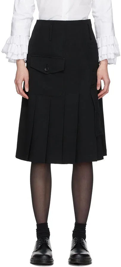 Comme des Garcons Navy Wool Gabardine Pleat Skirt - XS
