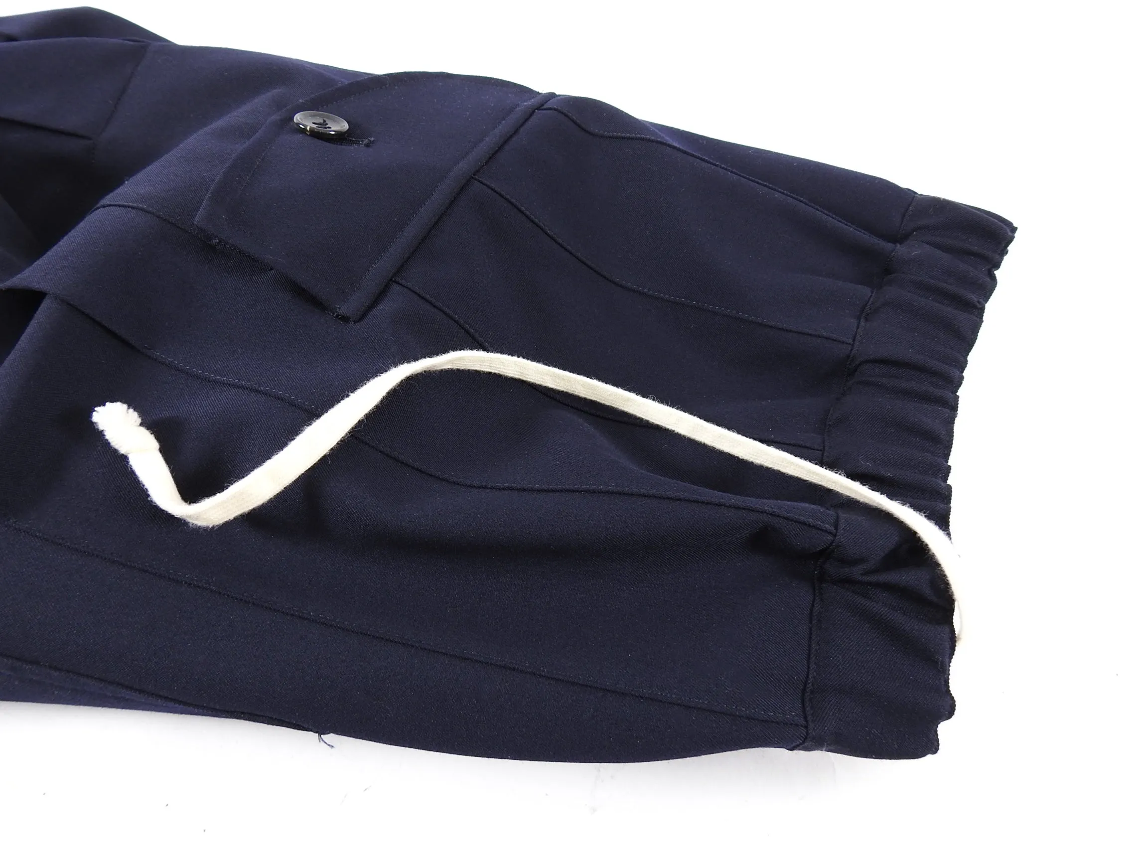 Comme des Garcons Navy Wool Gabardine Pleat Skirt - XS