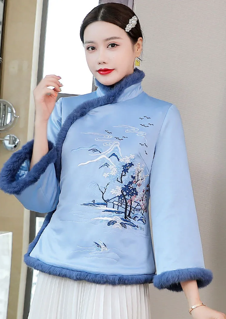 Floral Embroidery Retro Chinese Style Brocade Wadded Coat Comfort Fit