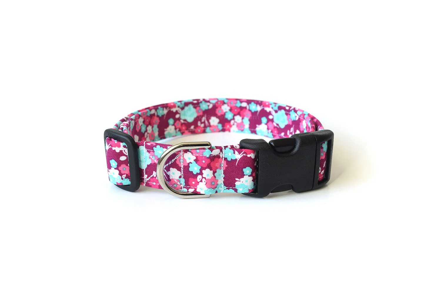Fuchsia Purple, Blue & White Floral Dog Collar
