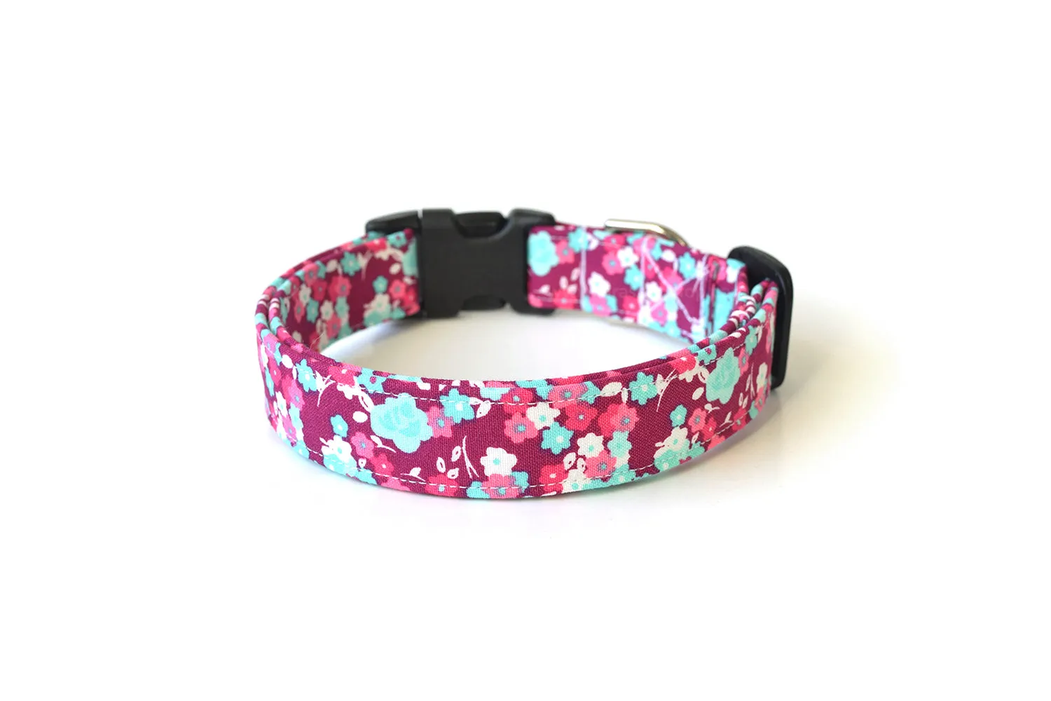 Fuchsia Purple, Blue & White Floral Dog Collar