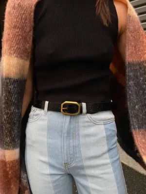 Geometric Buckle Croc Belt Black
