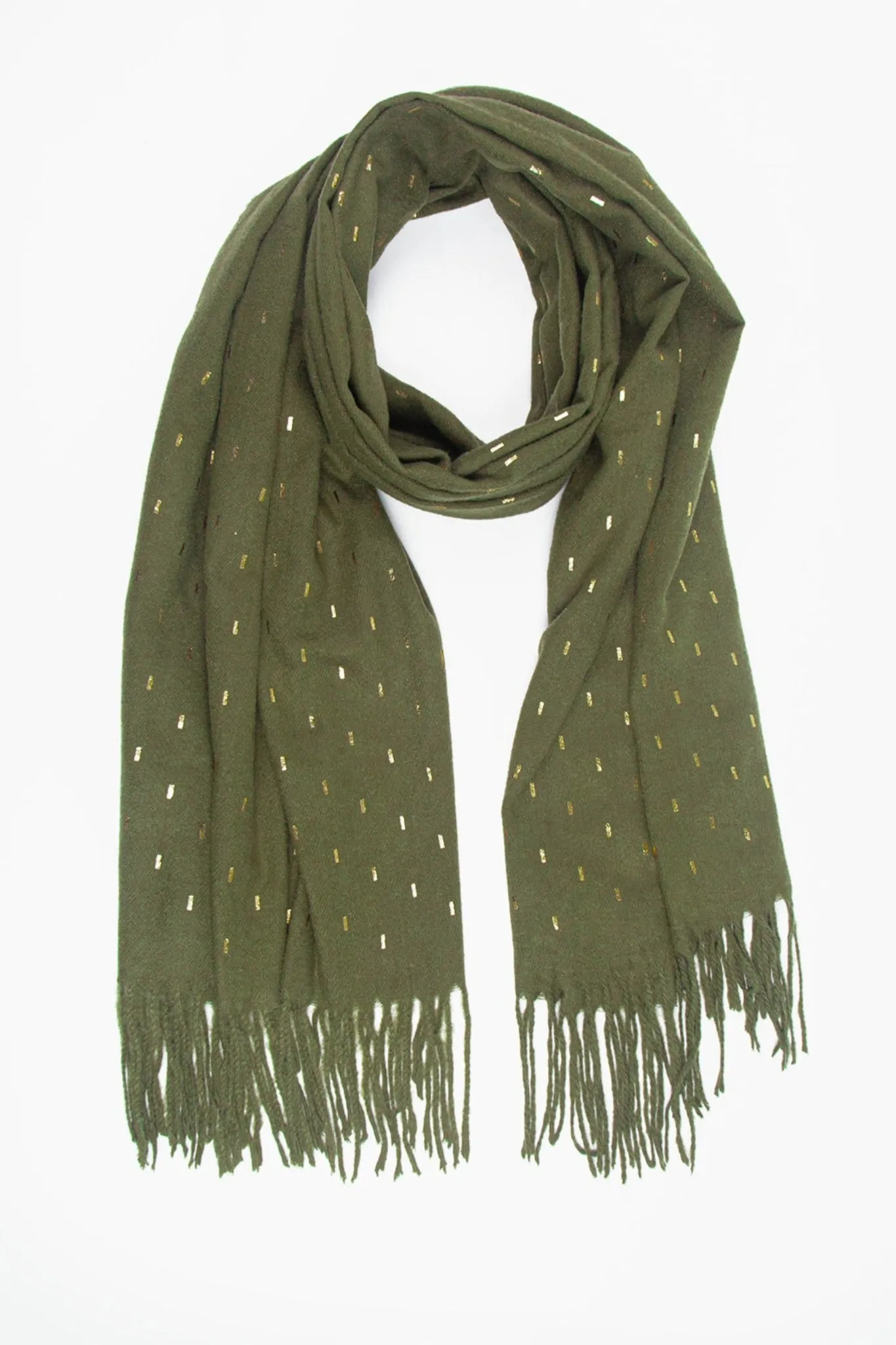 Khaki Heavyweight Scarf with Metallic Matchstick Detail