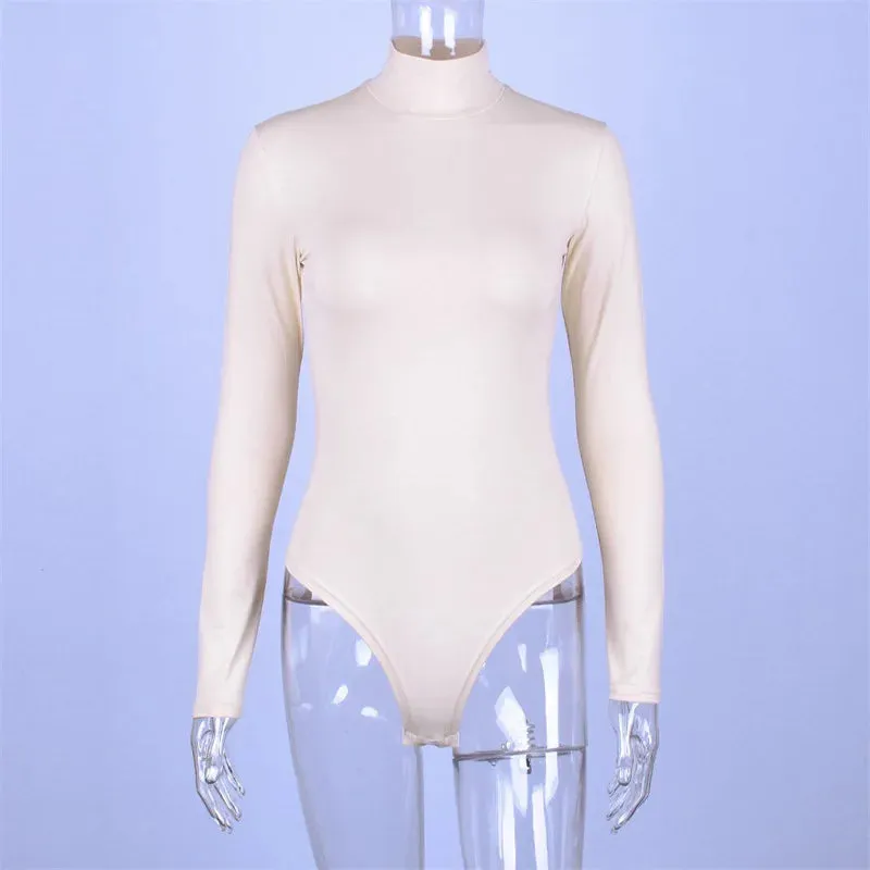 Long Sleeve Black Bodysuit Crew-neck Elasticity