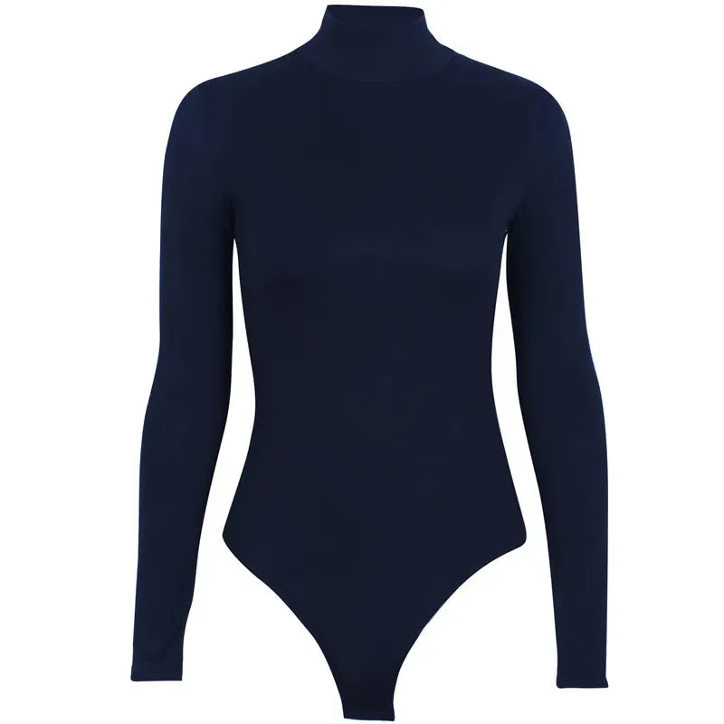 Long Sleeve Black Bodysuit Crew-neck Elasticity