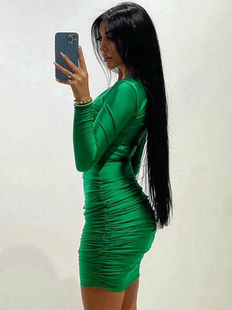 Lori Green V Neck Long Sleeve Sexy Mini Dress