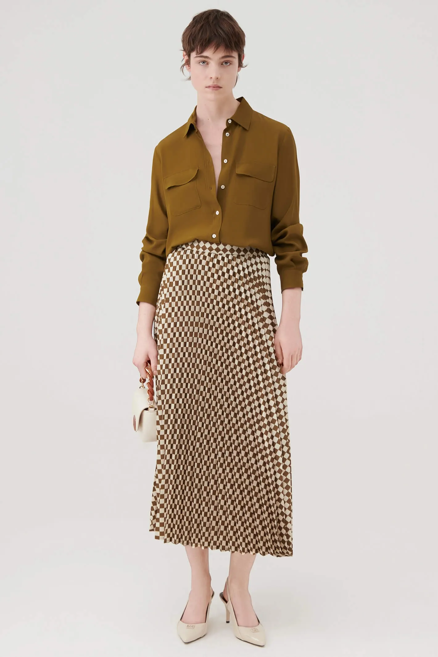 Marella Tolone 2331060338200 Olive Green Pleated Print Skirt