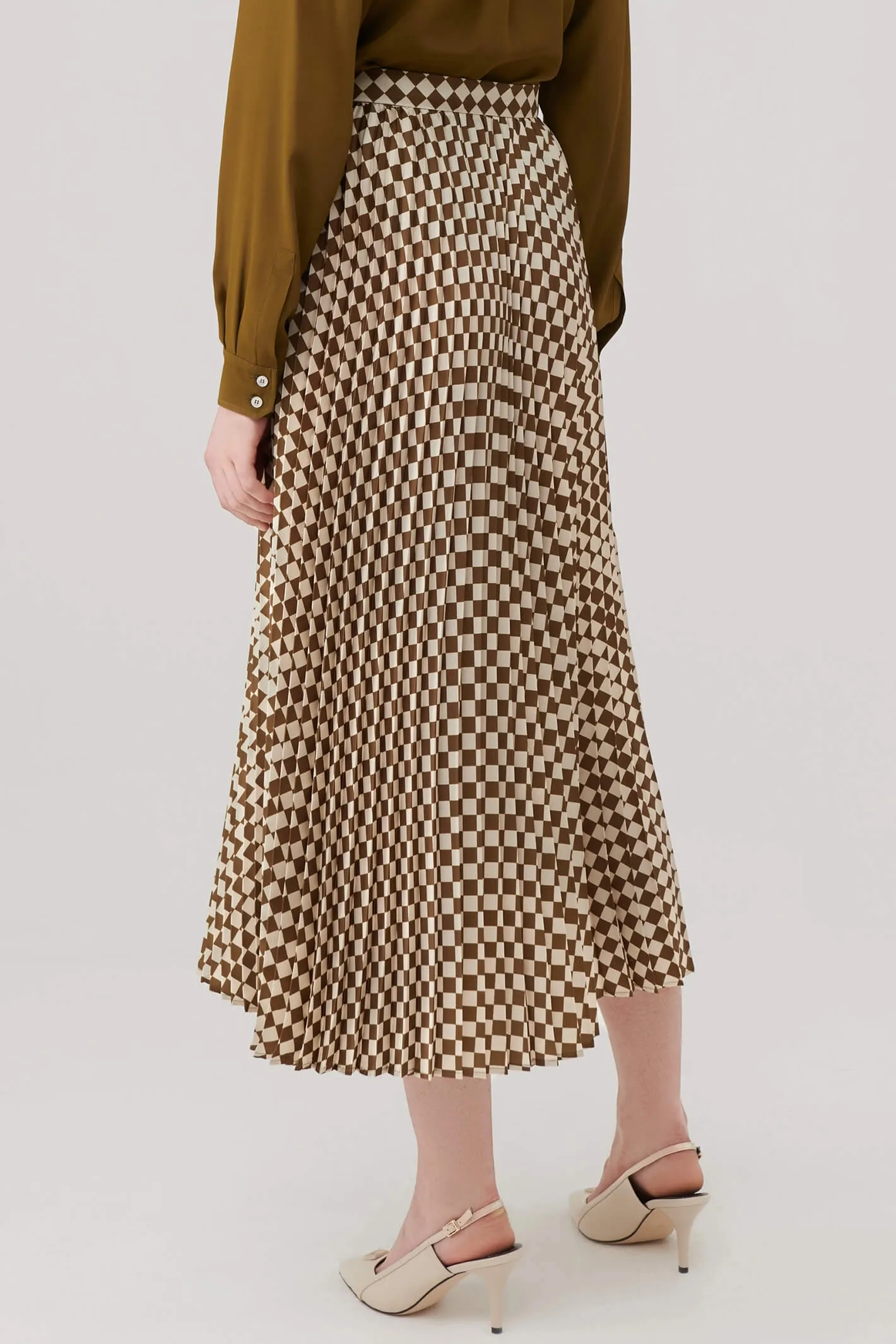 Marella Tolone 2331060338200 Olive Green Pleated Print Skirt