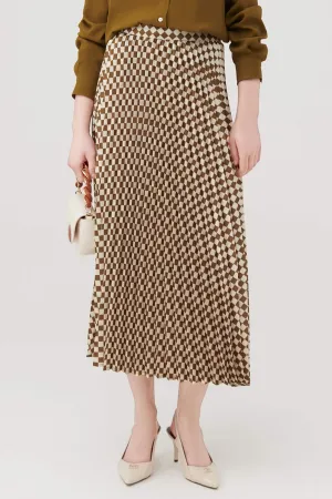 Marella Tolone 2331060338200 Olive Green Pleated Print Skirt