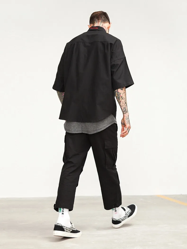 Men's Spring Cotton Multi-Pocket Ankle-Length Loose Cargo Pants