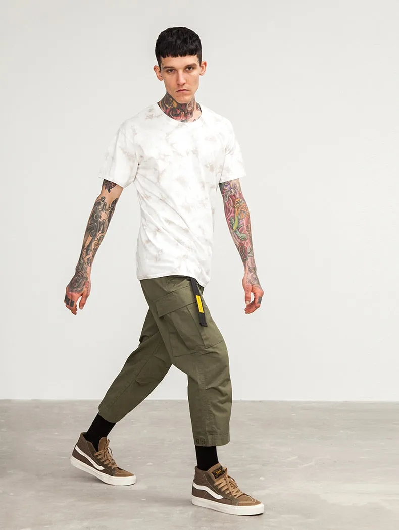 Men's Spring Cotton Multi-Pocket Ankle-Length Loose Cargo Pants