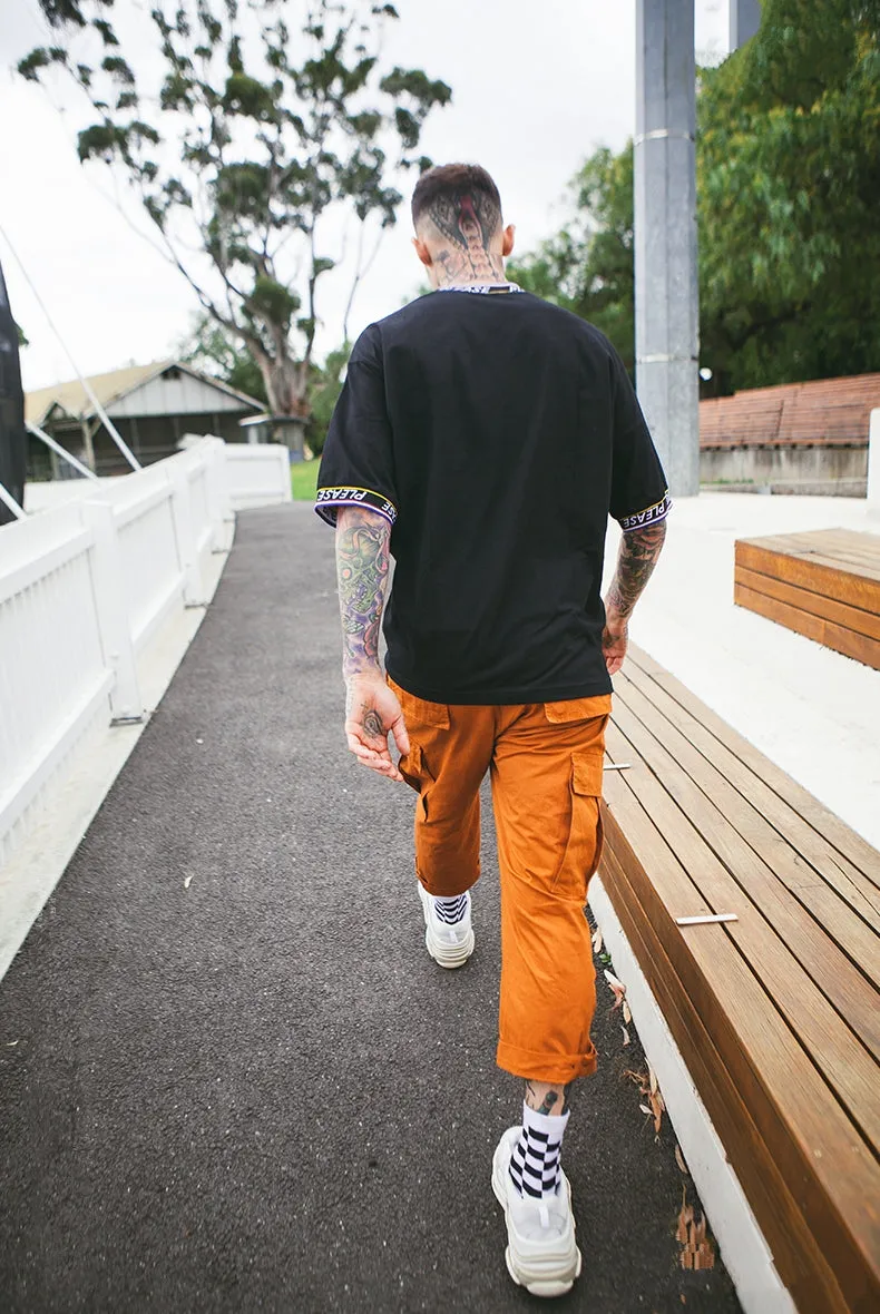 Men's Spring Cotton Multi-Pocket Ankle-Length Loose Cargo Pants