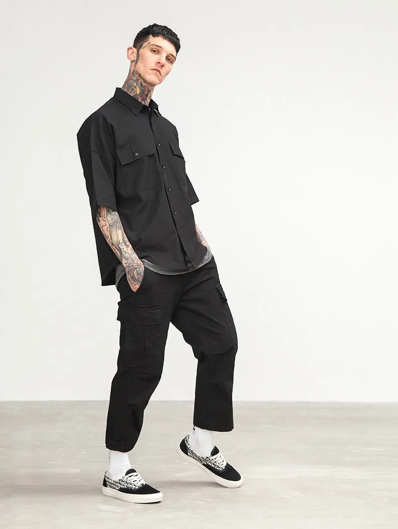 Men's Spring Cotton Multi-Pocket Ankle-Length Loose Cargo Pants