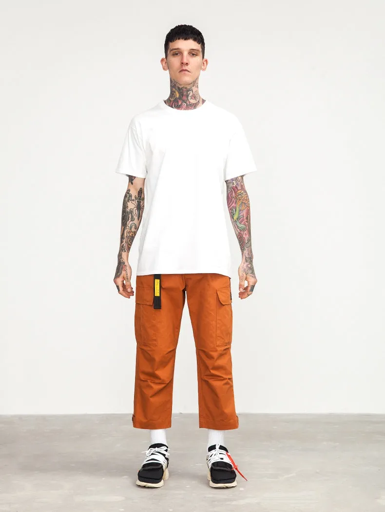 Men's Spring Cotton Multi-Pocket Ankle-Length Loose Cargo Pants