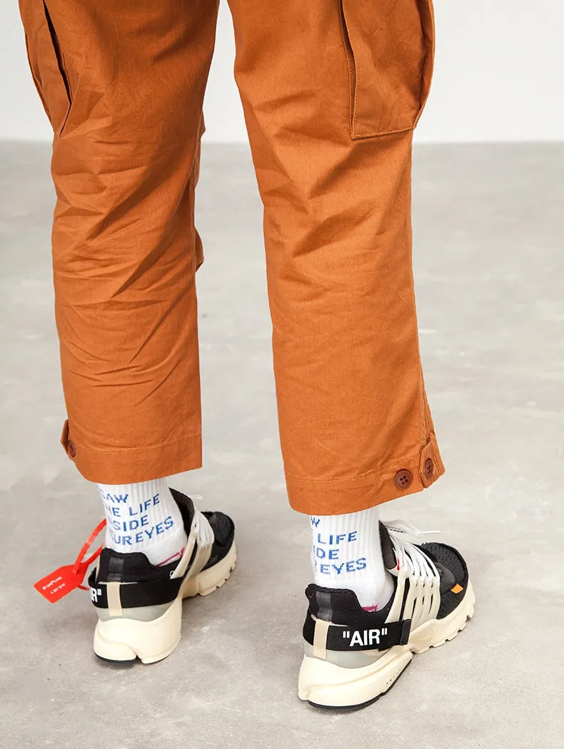 Men's Spring Cotton Multi-Pocket Ankle-Length Loose Cargo Pants