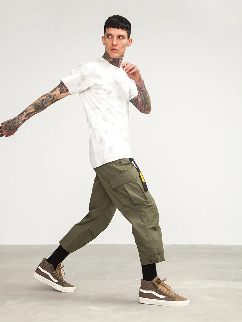 Men's Spring Cotton Multi-Pocket Ankle-Length Loose Cargo Pants