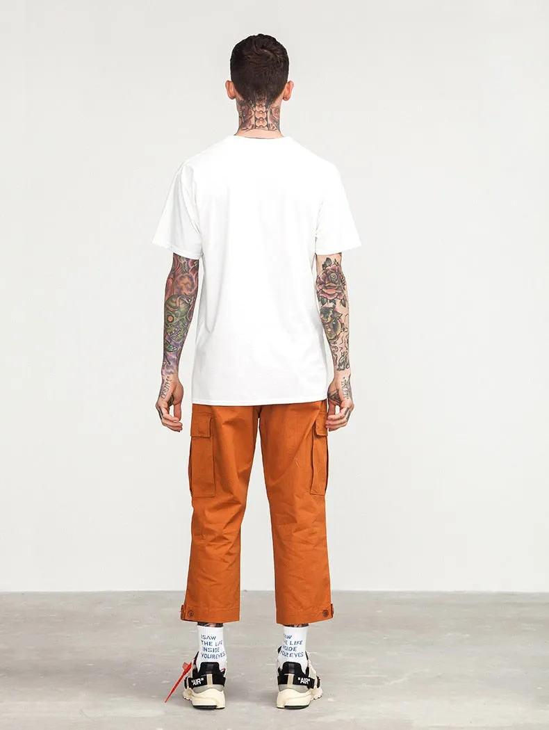 Men's Spring Cotton Multi-Pocket Ankle-Length Loose Cargo Pants