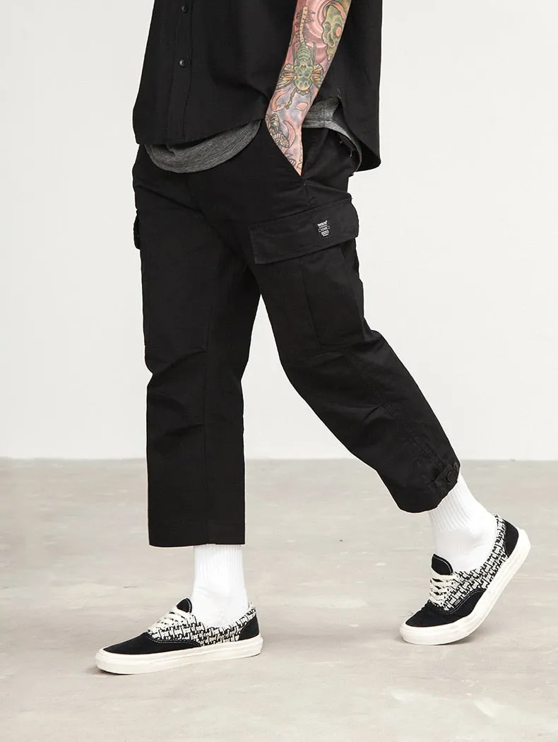 Men's Spring Cotton Multi-Pocket Ankle-Length Loose Cargo Pants