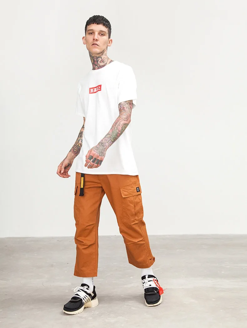 Men's Spring Cotton Multi-Pocket Ankle-Length Loose Cargo Pants