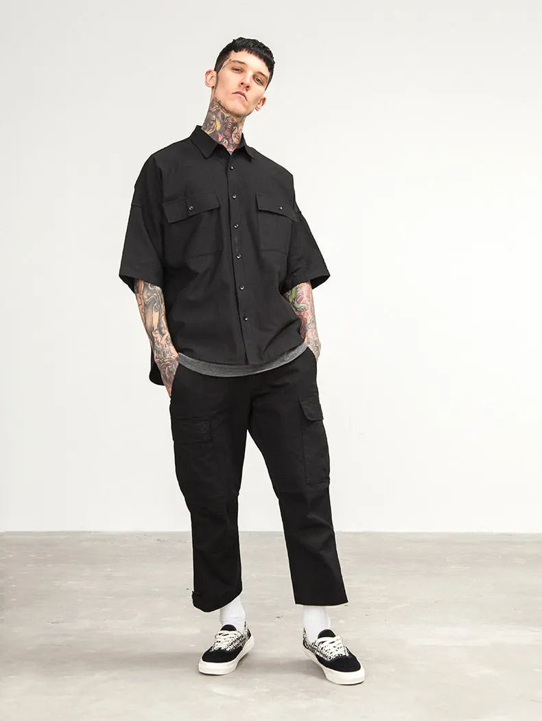 Men's Spring Cotton Multi-Pocket Ankle-Length Loose Cargo Pants