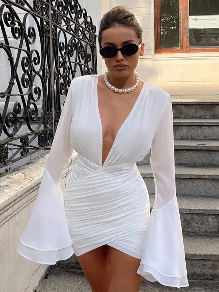 Monica Deep V Neck Long Sleeve Sexy Mini Dress