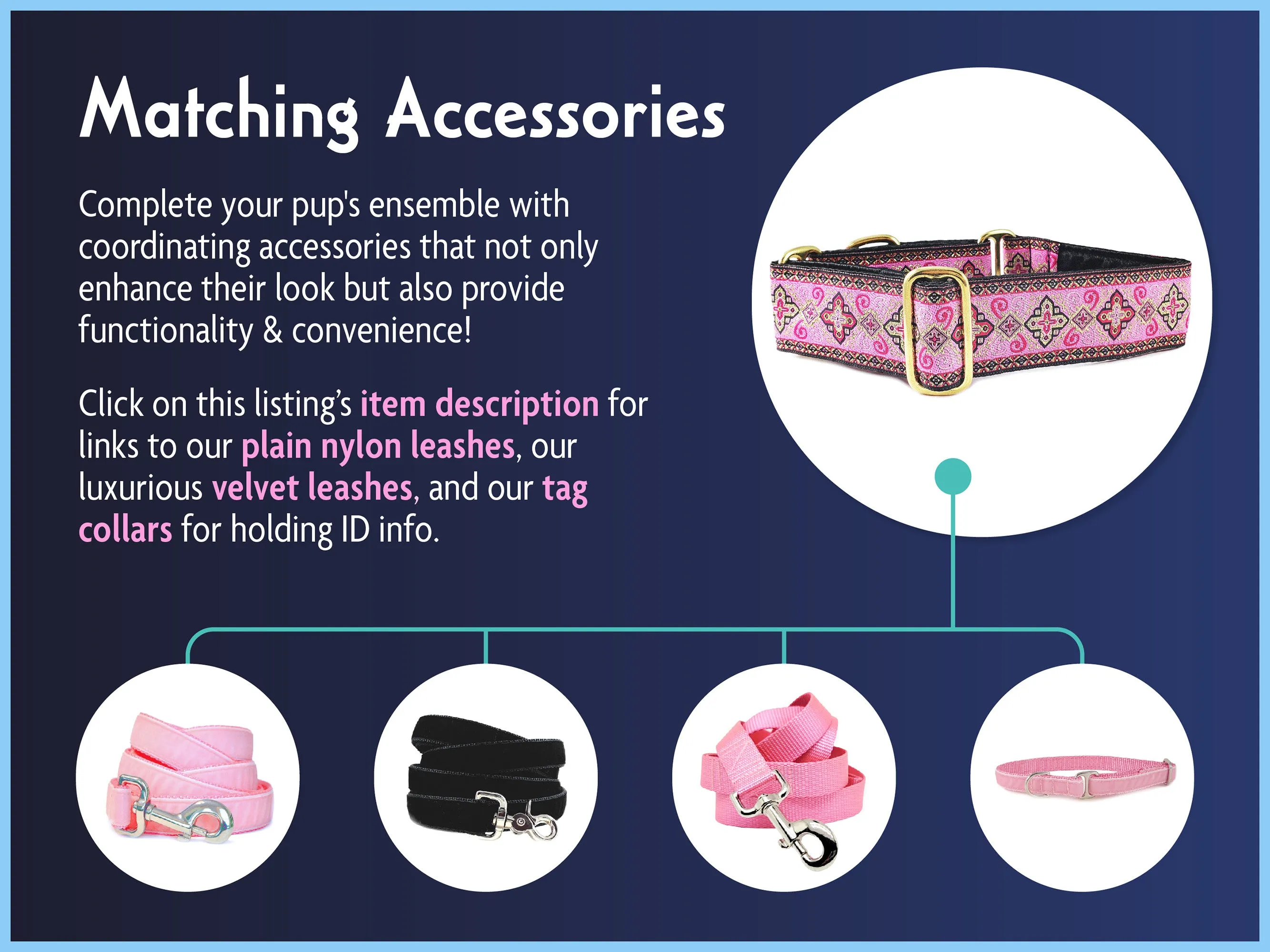 Nobility in Pink - Martingale or Buckle Dog Collar - 1.5" Width