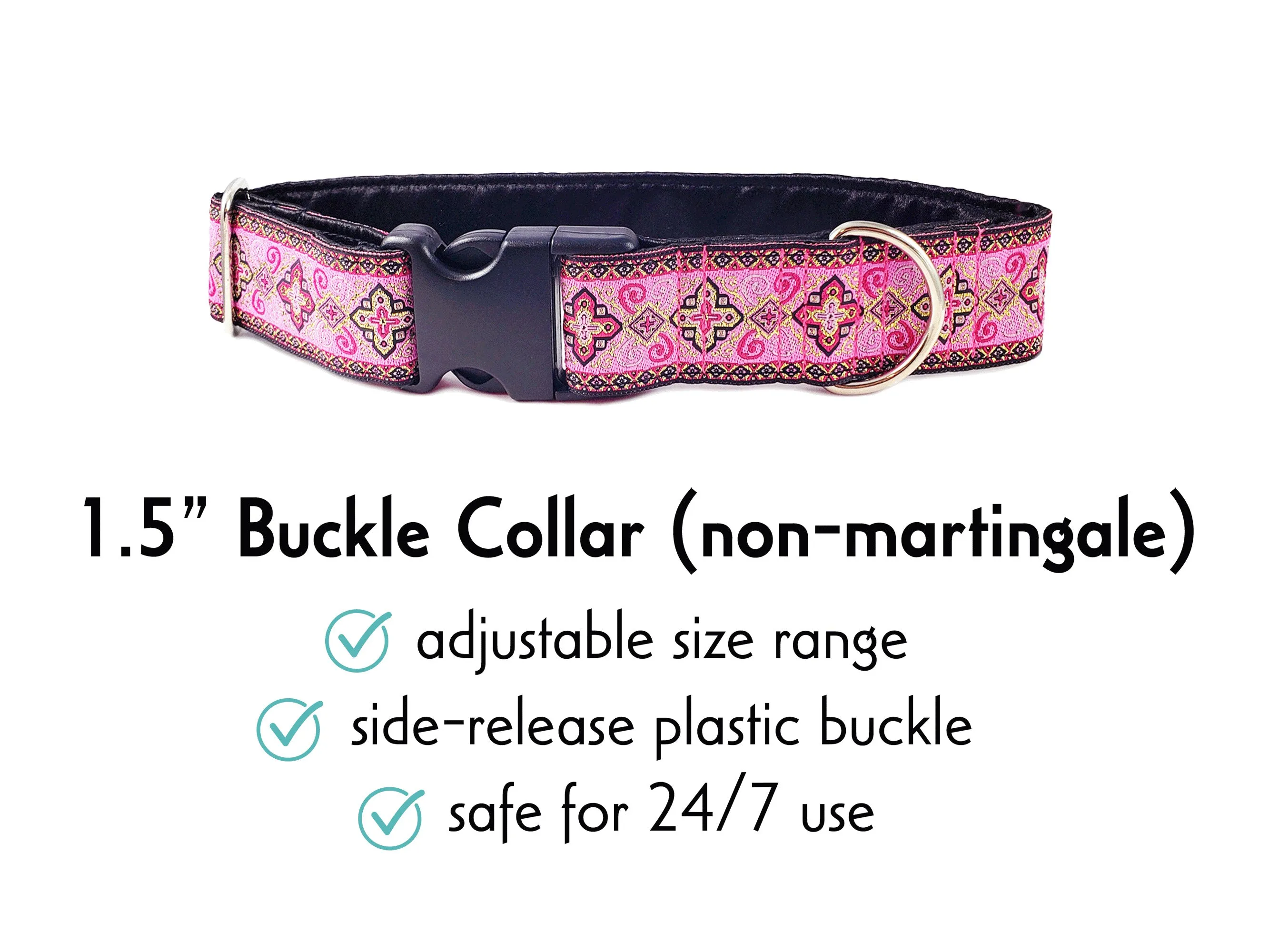 Nobility in Pink - Martingale or Buckle Dog Collar - 1.5" Width