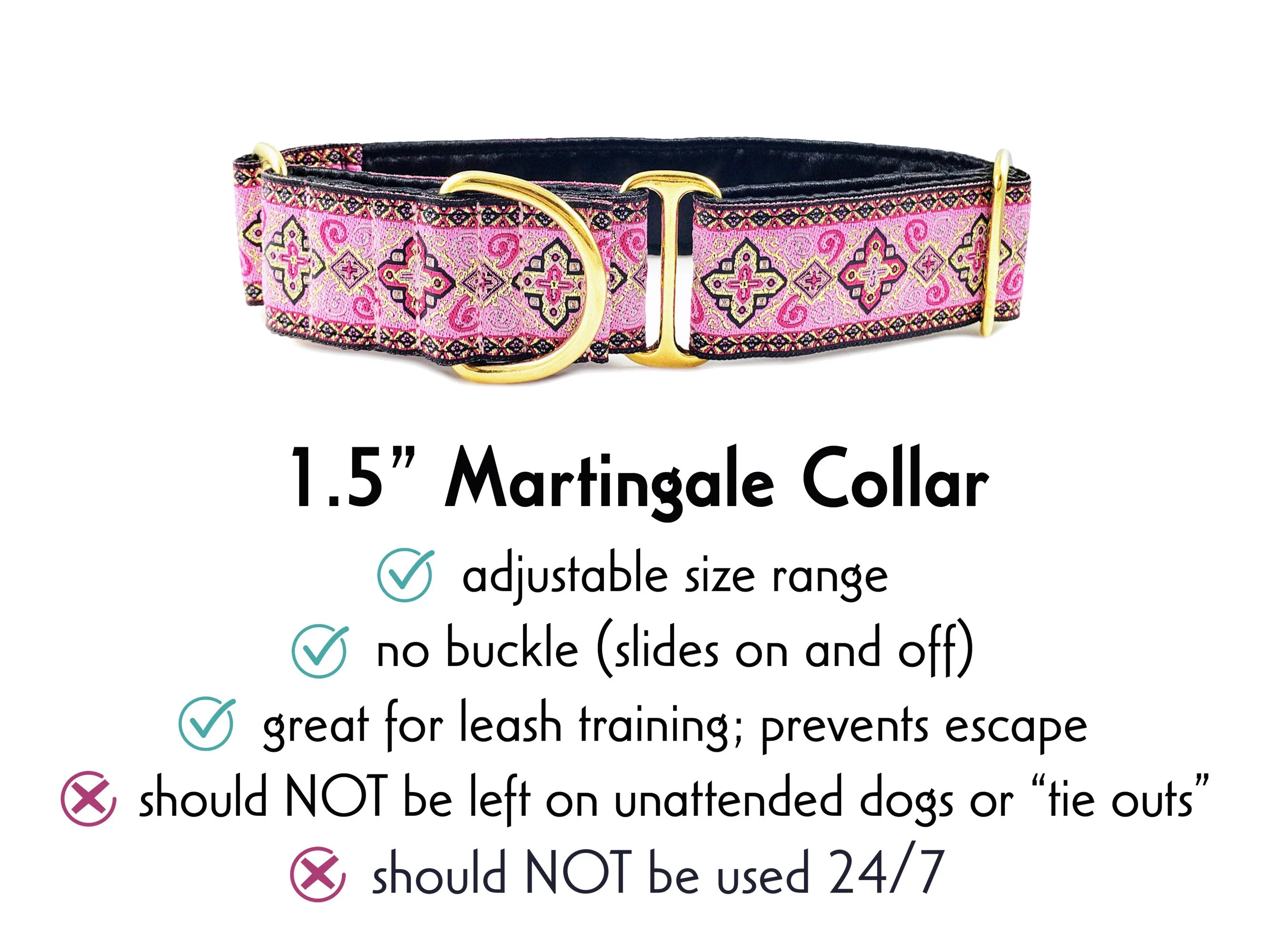 Nobility in Pink - Martingale or Buckle Dog Collar - 1.5" Width