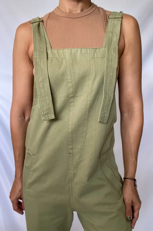 Olive denim overall