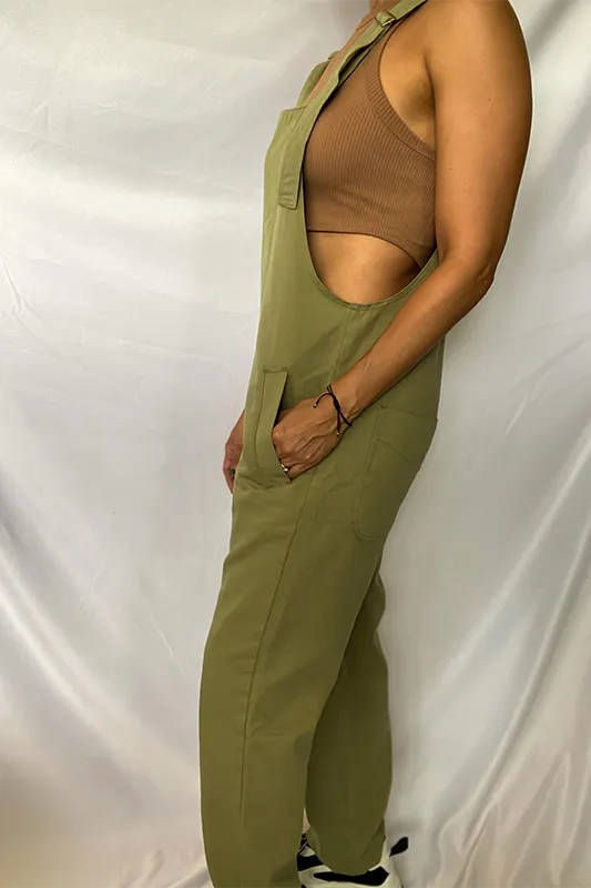 Olive denim overall