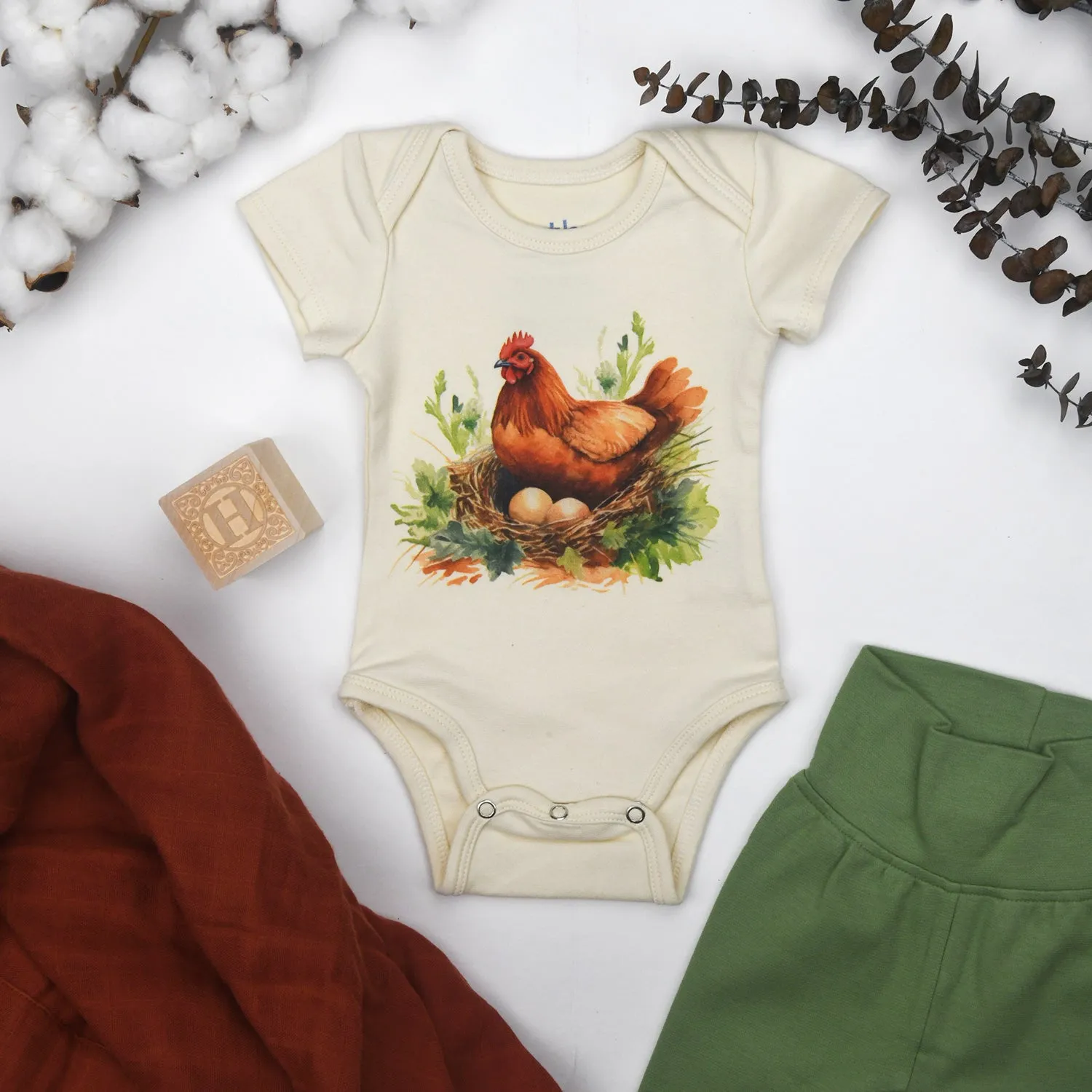 Organic Cotton Short Sleeve Baby Bodysuit, Olive