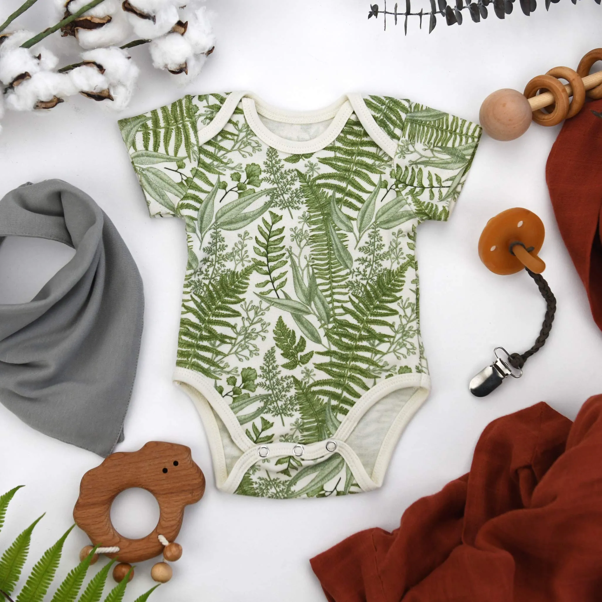 Organic Cotton Short Sleeve Baby Bodysuit, Willow