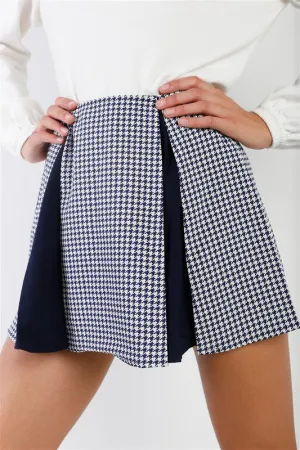 PinkBu02  Houndstooth Print Pleated High Waist Mini Skirt