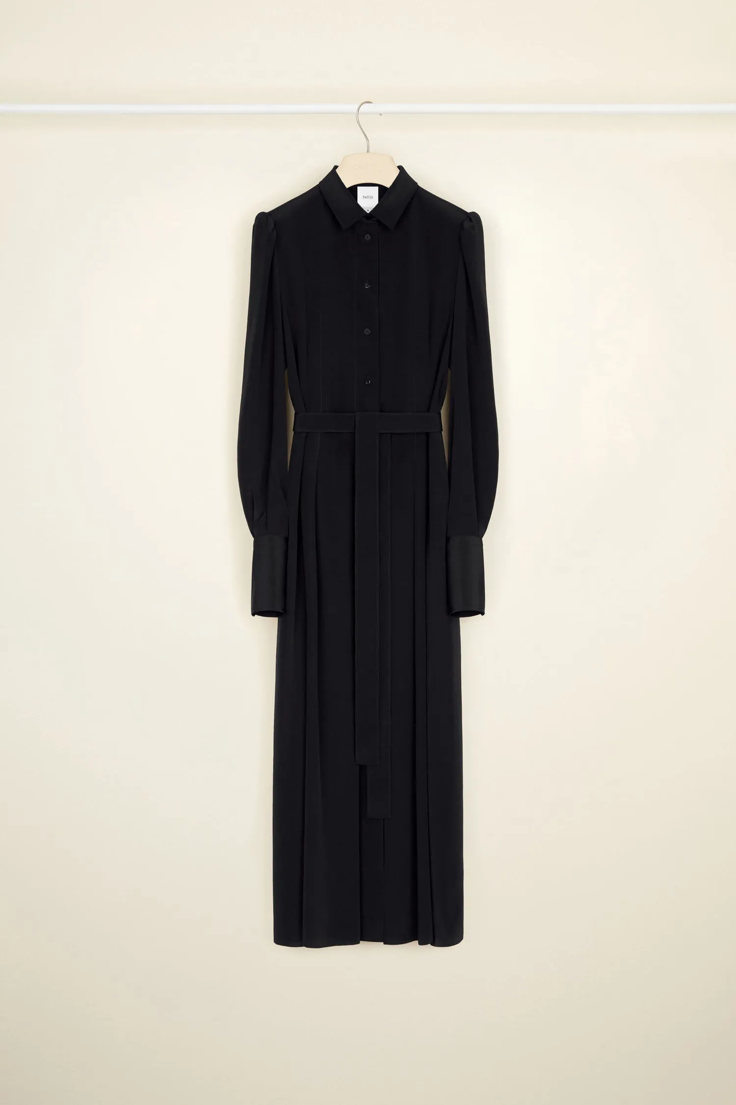 Pleated silk midi shirt dress
