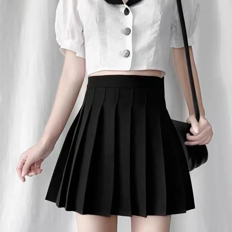 Pleated Skirt Women Summer Anti-Exposed College High Waist Korean A-Line Skirt