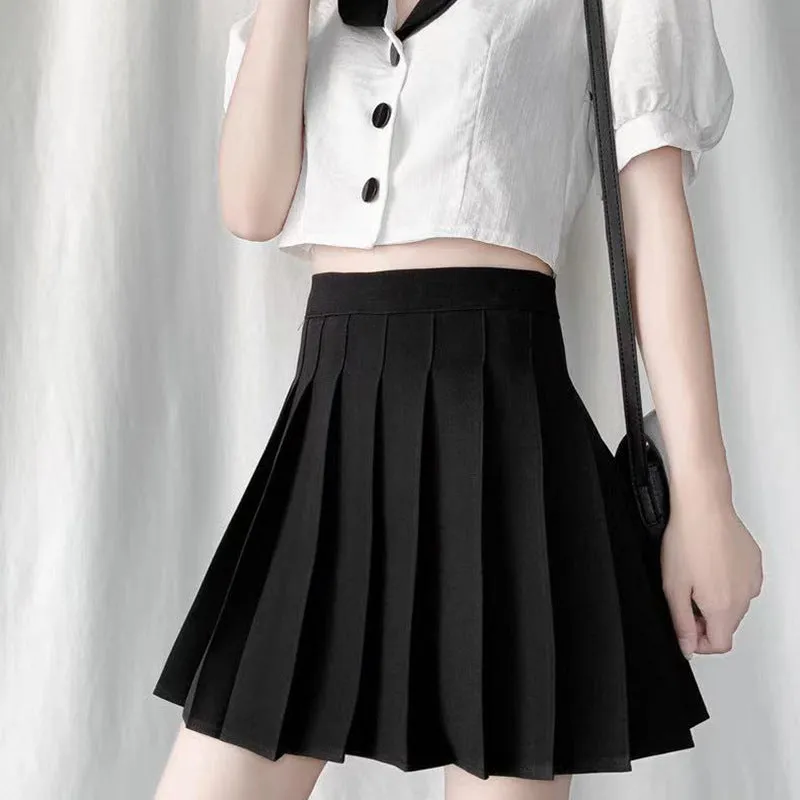 Pleated Skirt Women Summer Anti-Exposed College High Waist Korean A-Line Skirt