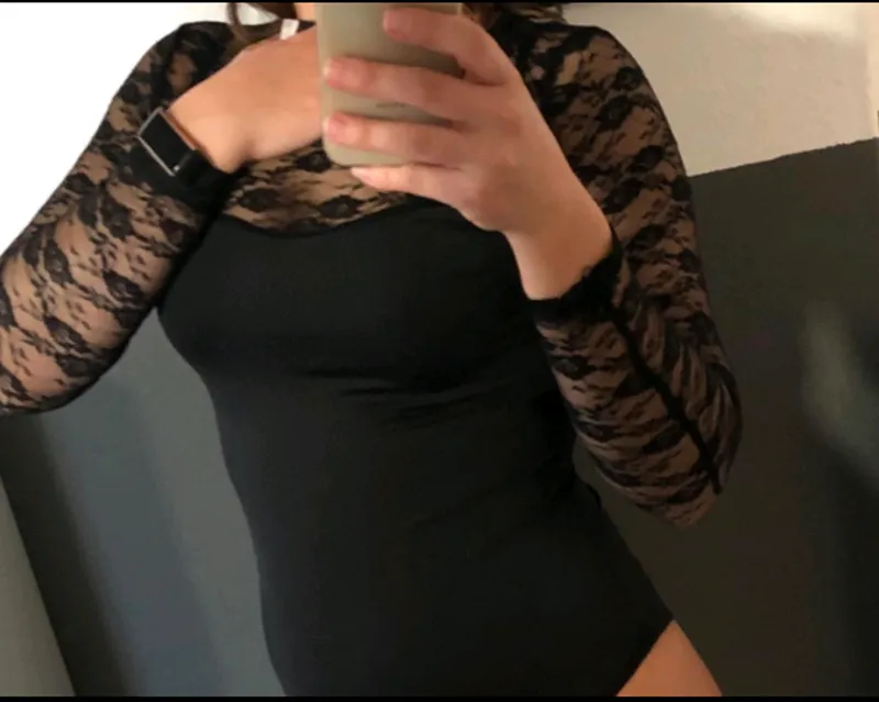 Plus size Lace Long Sleeve Bodysuit Black Overalls