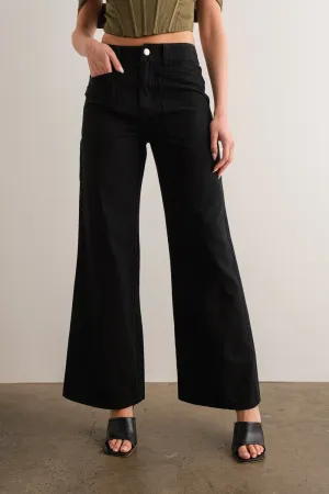 "Midnight Adventure" Wide Leg Black Pants w/ Front Pockets