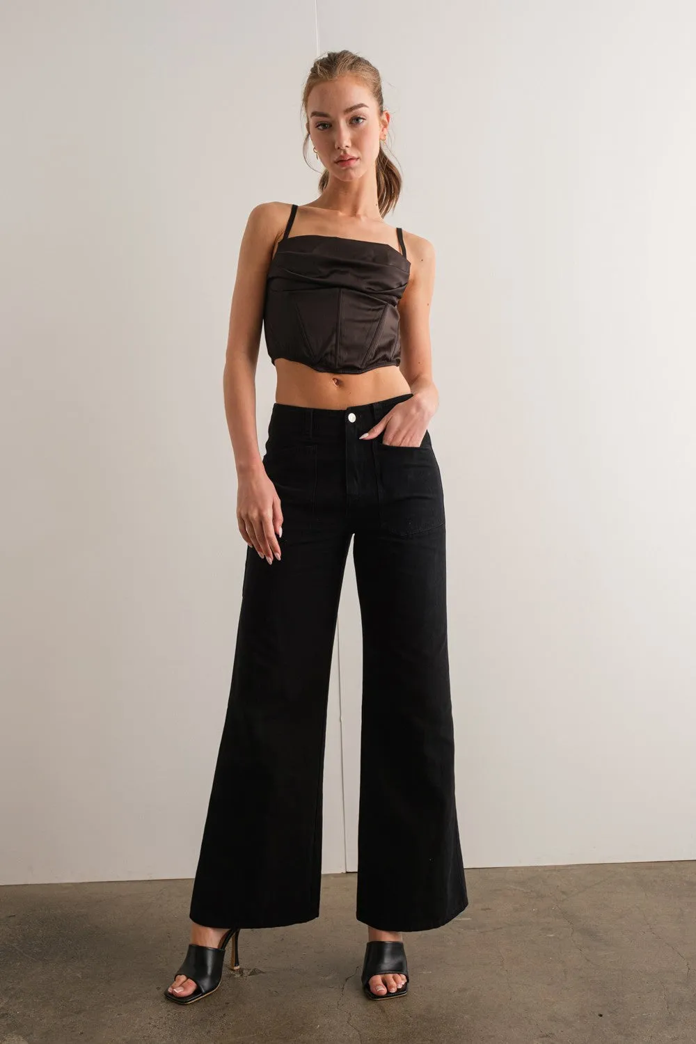 "Midnight Adventure" Wide Leg Black Pants w/ Front Pockets