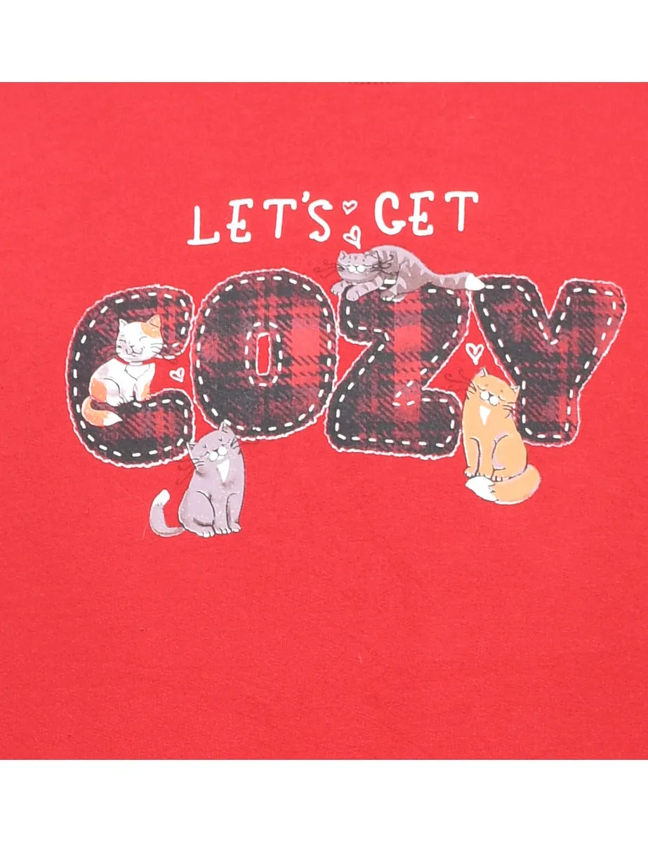 Red Cat Design Printed Sweatshirt - M