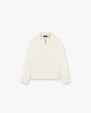 Ribbed Knit Polo - Oat
