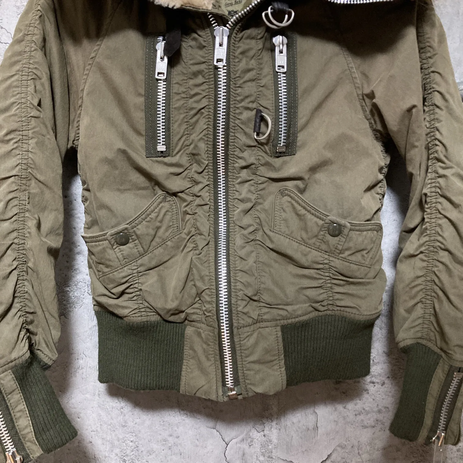 rna slang n-2b flight bomber jacket faux fur green