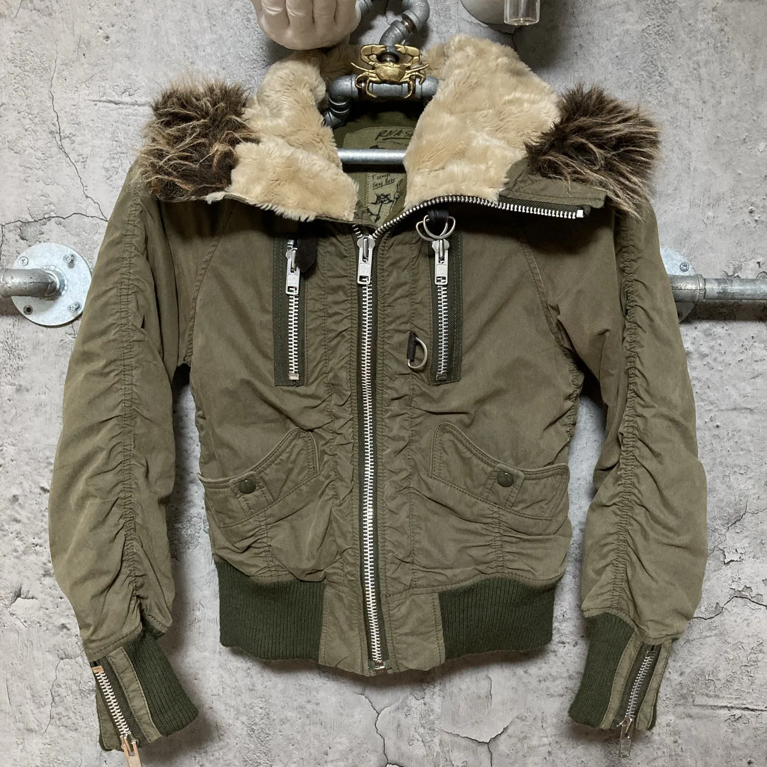 rna slang n-2b flight bomber jacket faux fur green